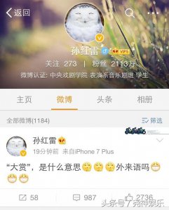 ​颜王孙红雷深夜询问“大赏”何意，网友的回复让人笑喷！