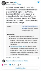 ​美国国务院备忘录现在用Calibri书写 彻底放弃了Times New Roman