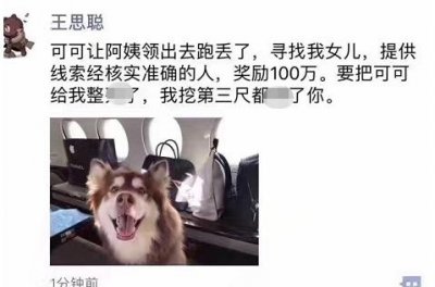 ​王思聪有多豪，悬赏100万寻爱狗，多次“限消令”后损失20亿