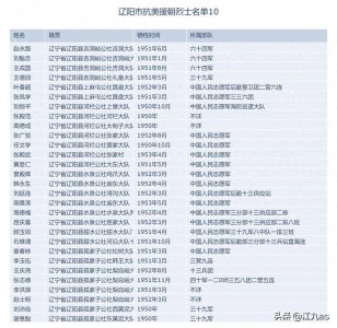 ​辽宁省辽阳市抗美援朝烈士名单（10）