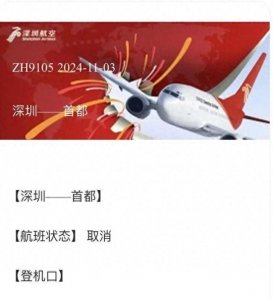 ​深圳航空的一架飞机由于出现故障而返航，次日该航班再度遭遇取消