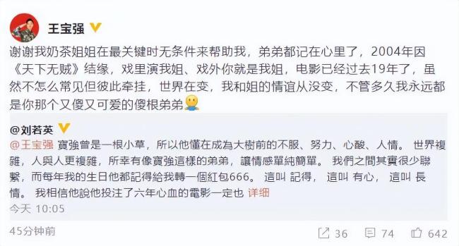 王宝强感谢刘若英帮自己:我永远都是你的傻根弟弟